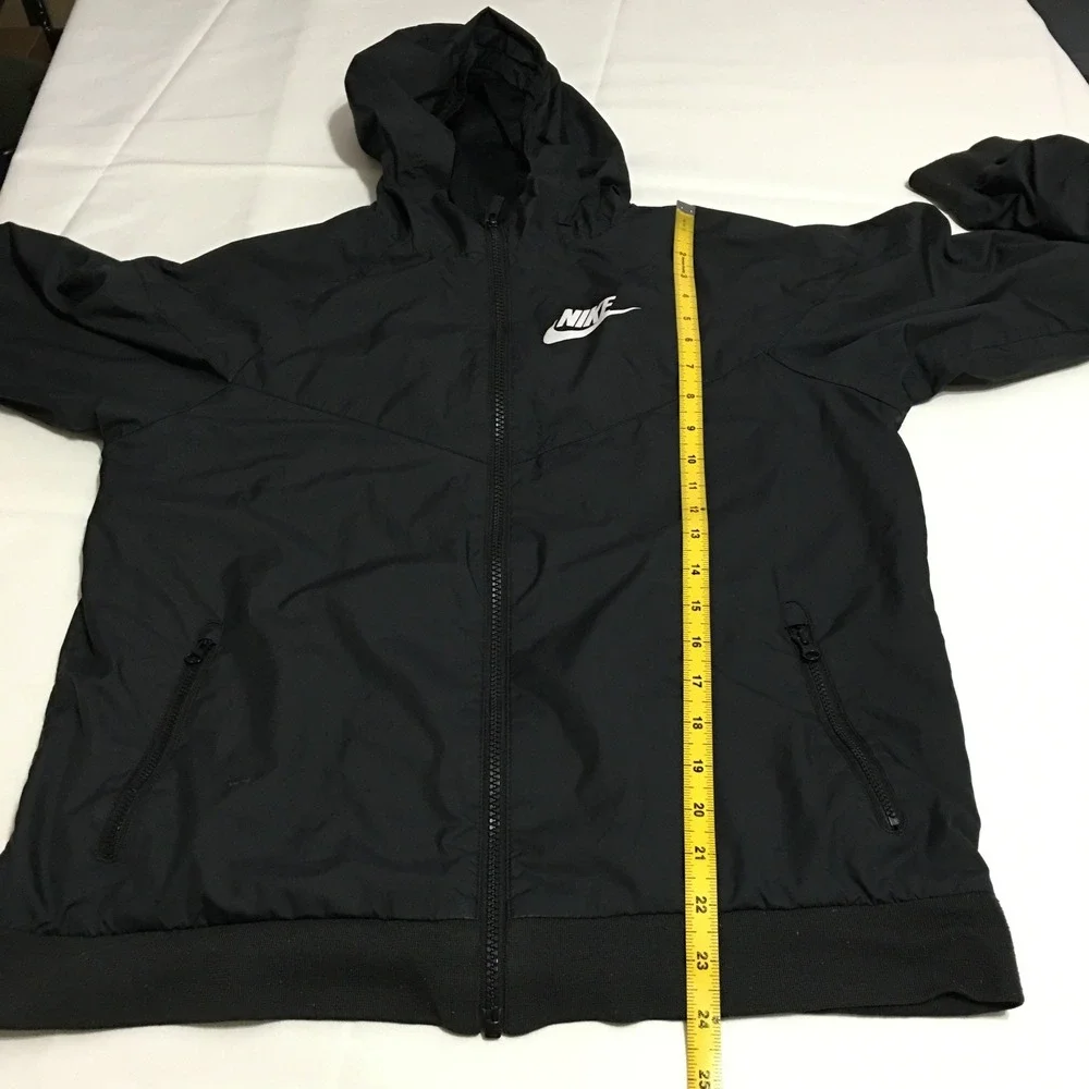 Nike Windbreaker Jacket Youth XL Black Full Zip Hooded Mesh Lined